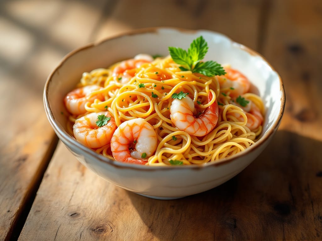 Vermicelli al limone e gamberetti con prezzemolo