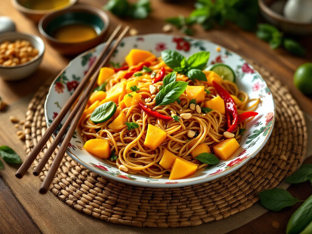 Vermicelli freddi con mango e peperoncino