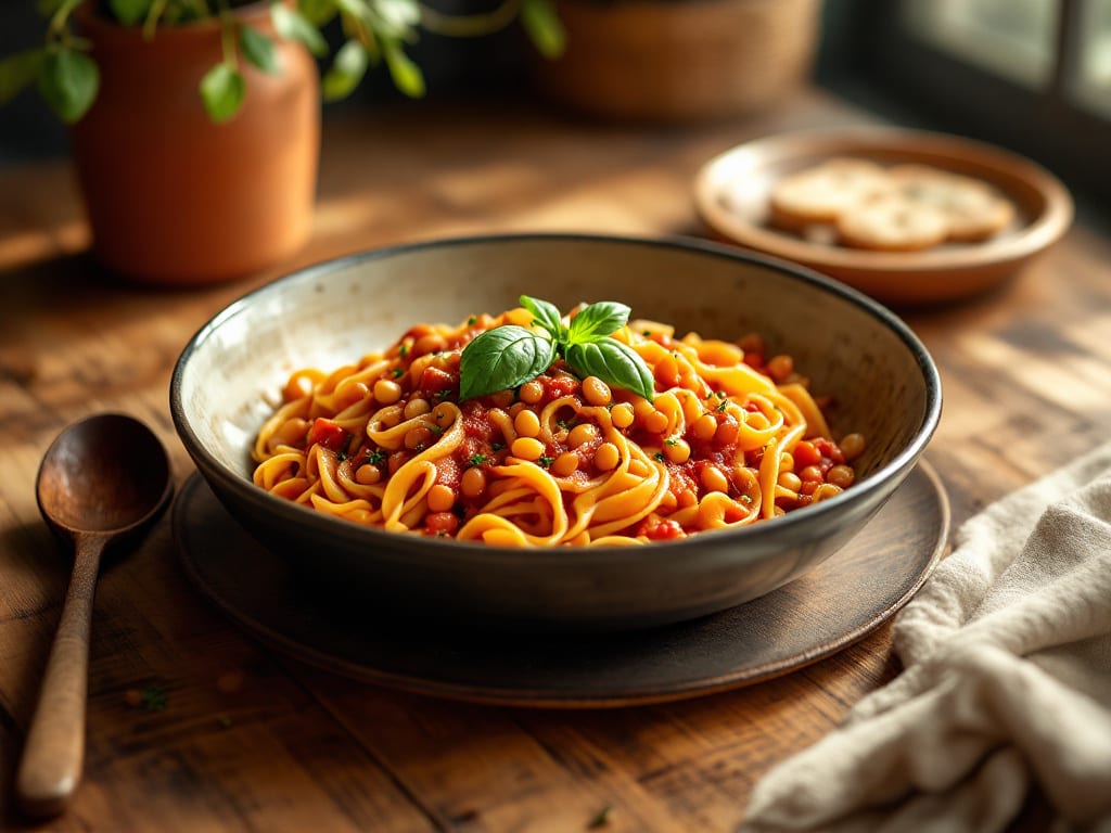 Pasta e lenticchie arancioni al pomodoro