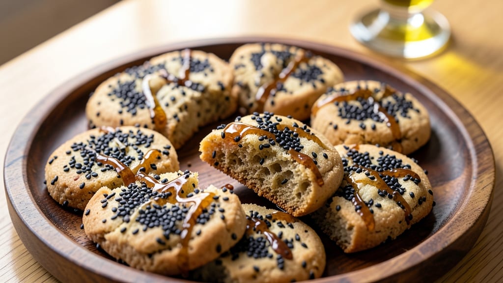 Biscotti al sesamo nero e miele di castagno
