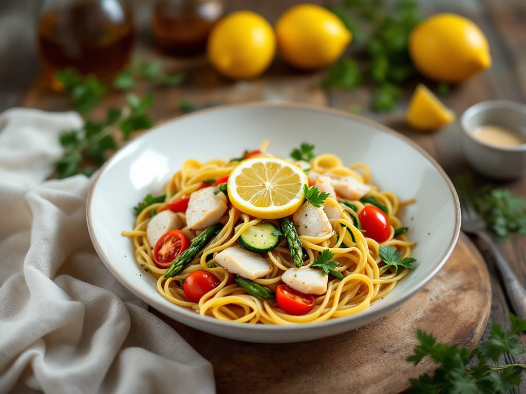 Busiate al pesce e verdure di stagione