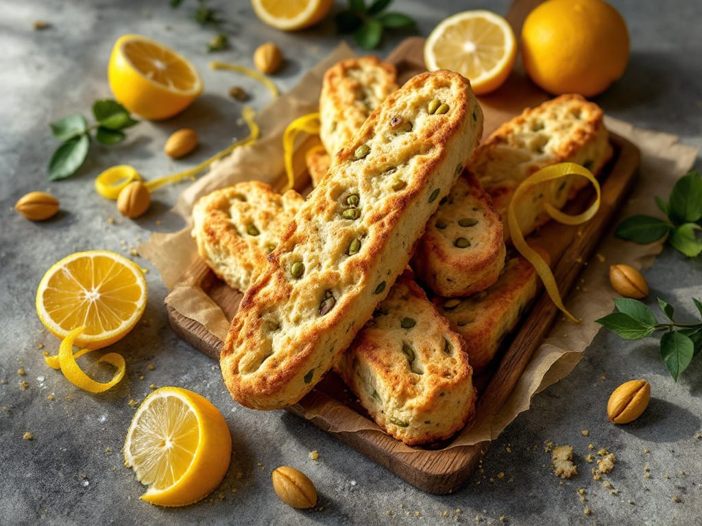 Biscotti al pistacchio e limone con granella