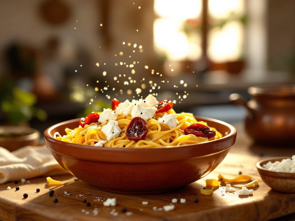 Pasta alla norma con ricotta salata e pomodoro secco