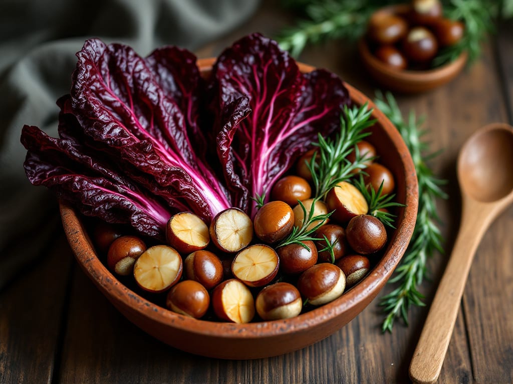 Radicchio e castagne al forno con rosmarino