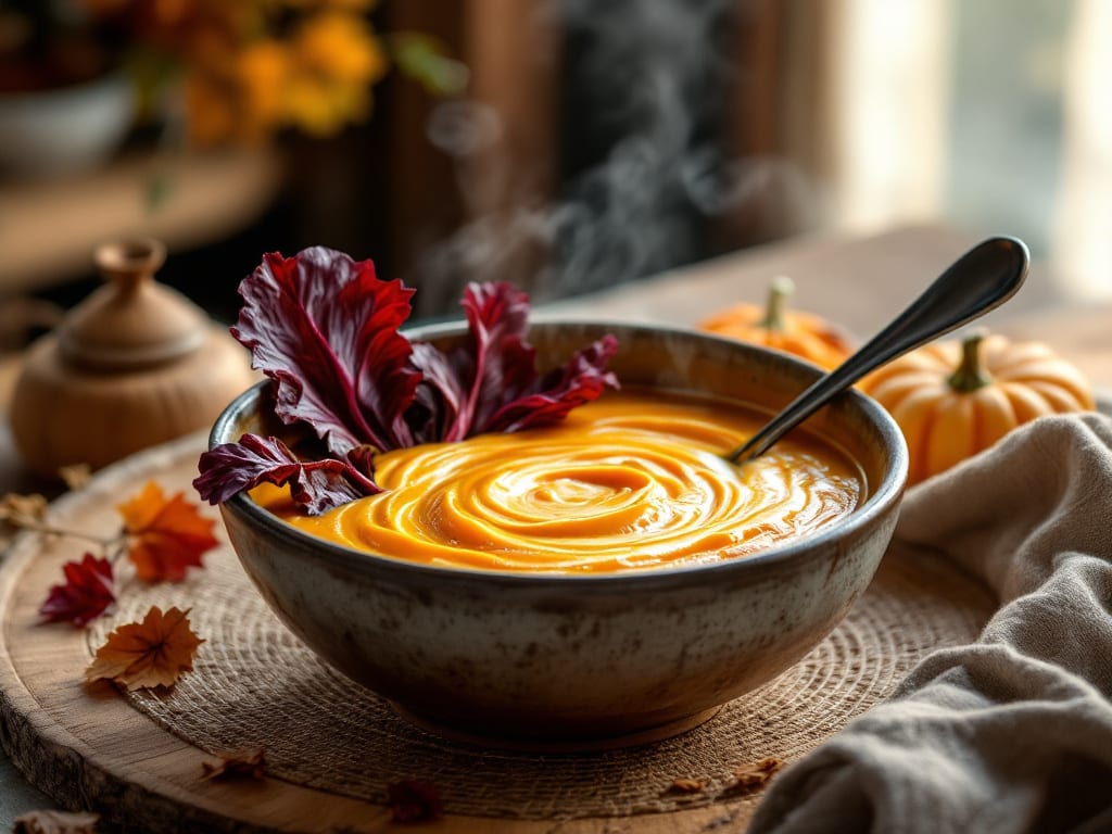 Crema di radicchio e zucca con crostini