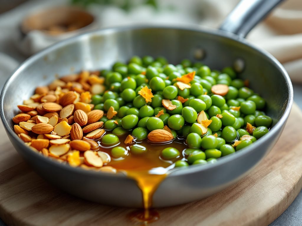 Soia verde saltata con mandorle e miele