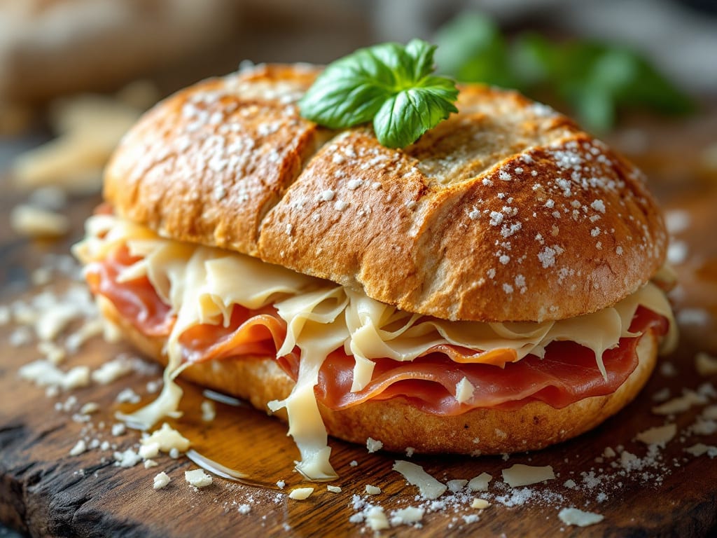 Panino con formaggio pecorino e prosciutto crudo