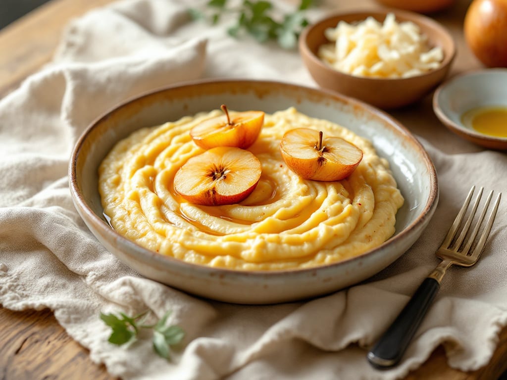Polenta con speck e mele caramellate