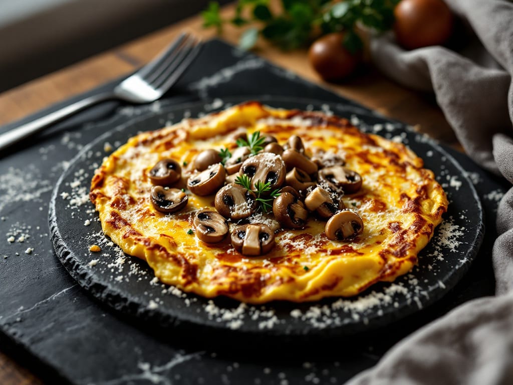 Omelette francese al formaggio e funghi