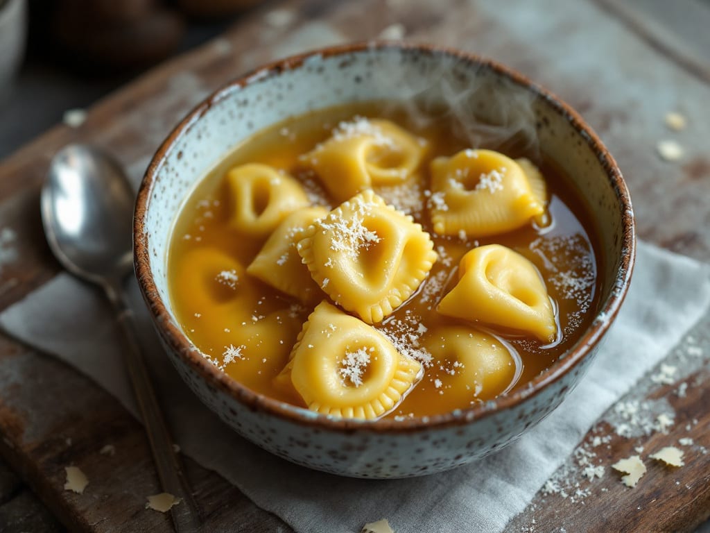 Tortelloni in brodo con panna e asiago
