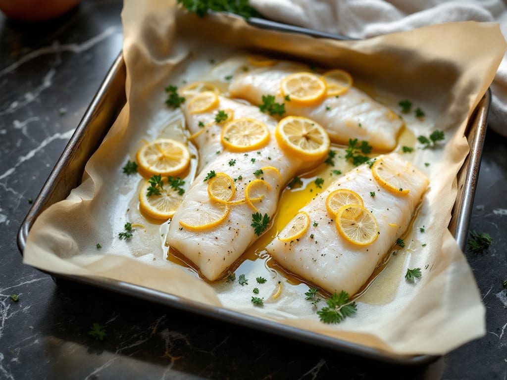 Pesce al forno con limone e prezzemolo