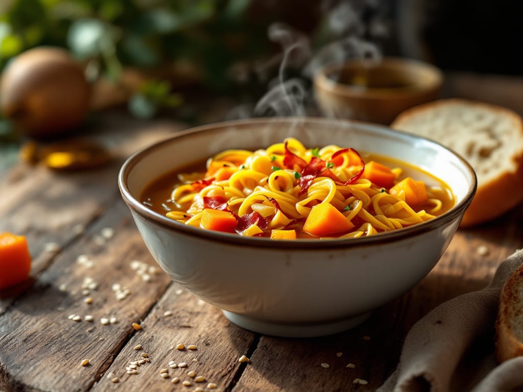 Zuppa di vermicelli e zucca con speck