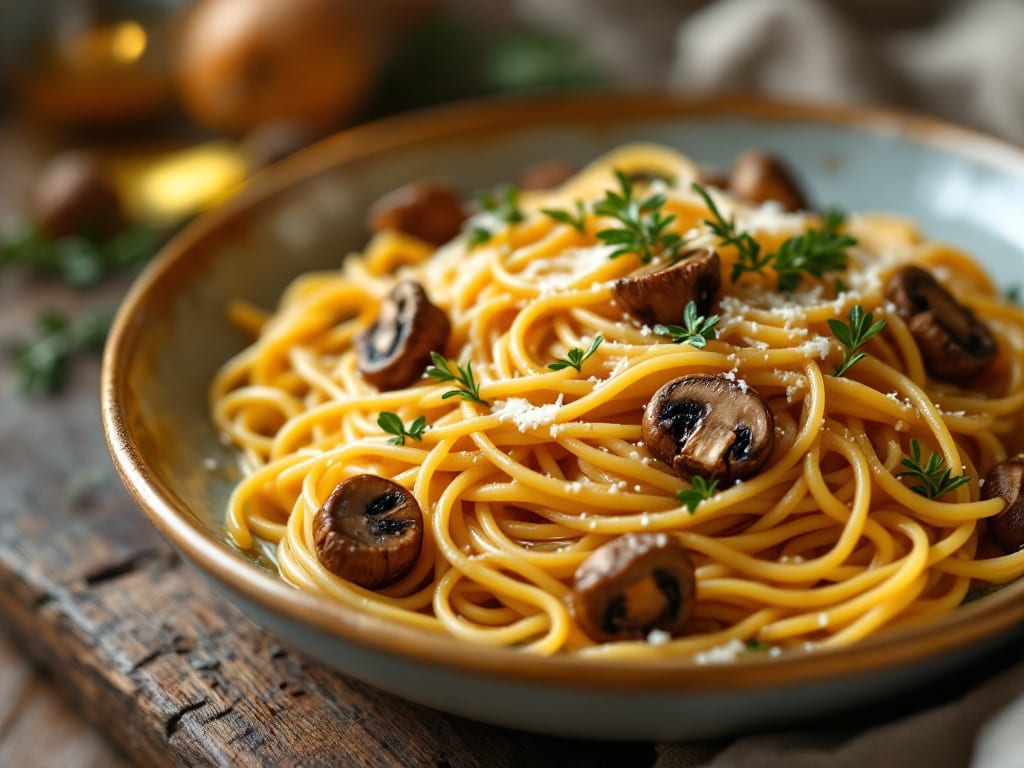 Pasta all'asiago e funghi porcini