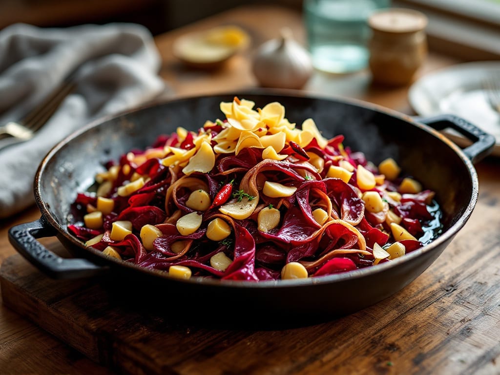 Radicchio saltato in padella con aglio e peperoncino