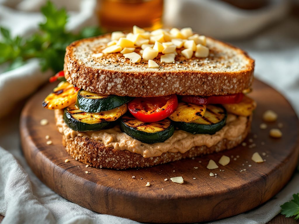 Panino salato con hummus e verdure grigliate