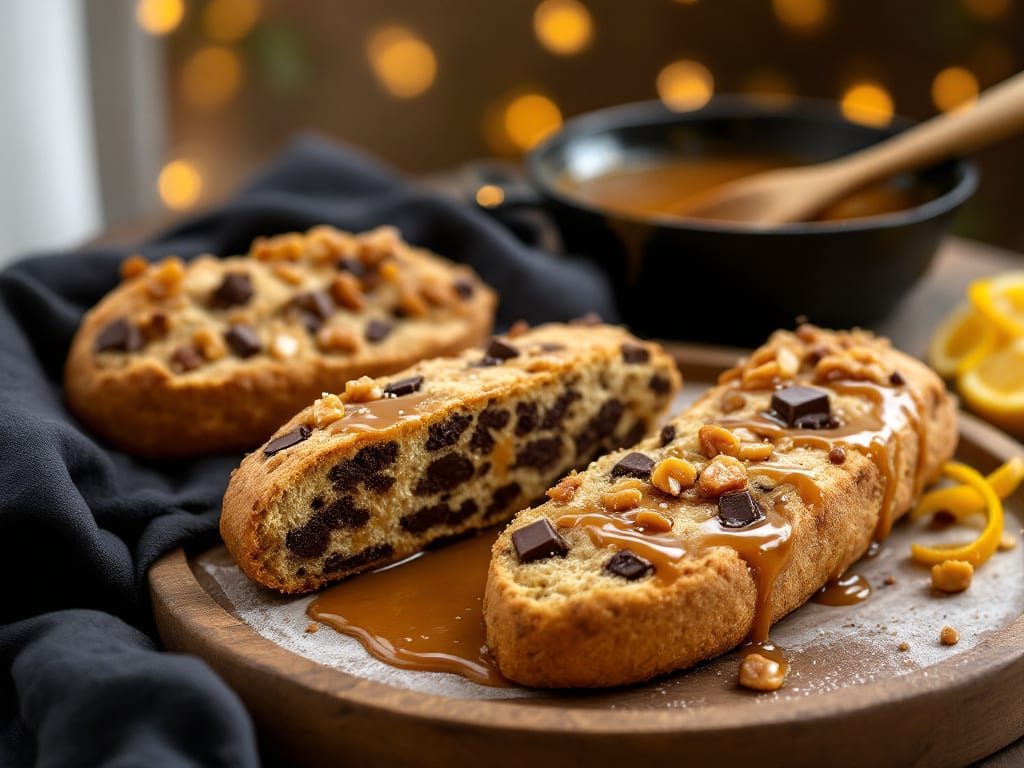 Biscotti al cioccolato e caramello salato con praline