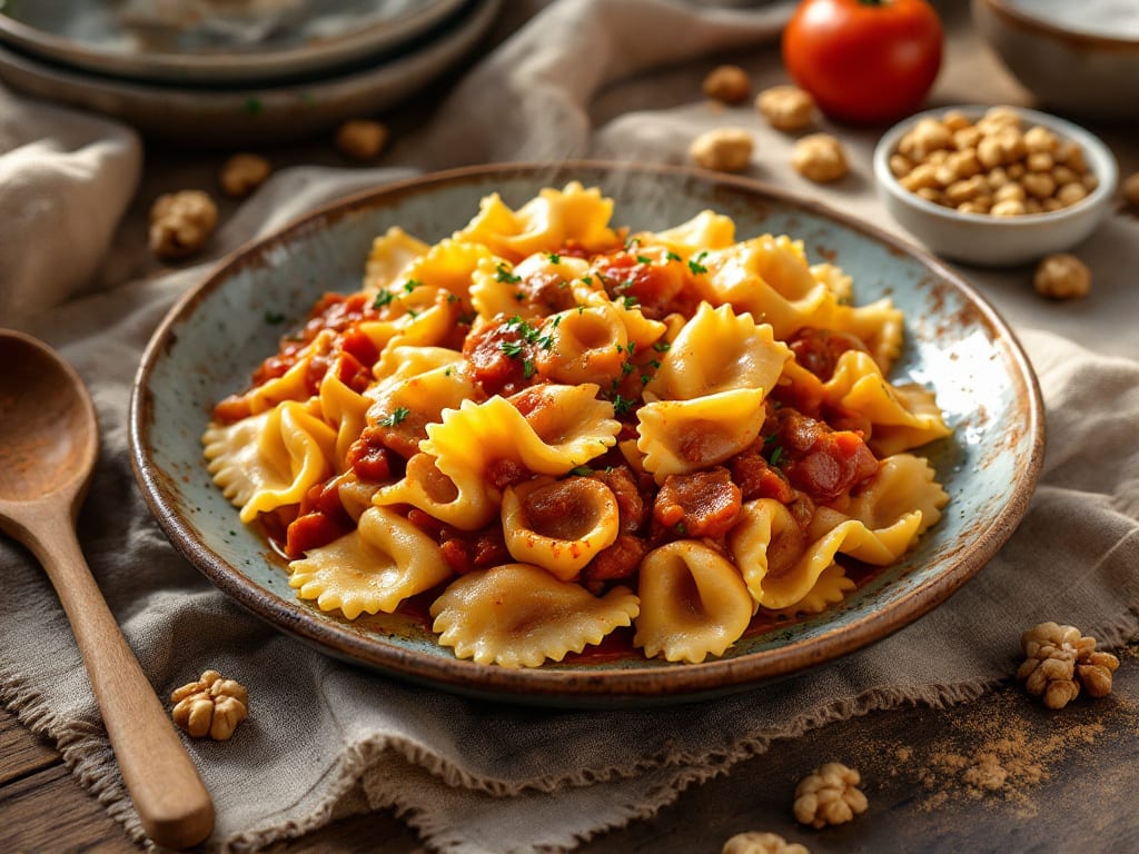 Trofiette con Ragù di Noci e Pomodoro