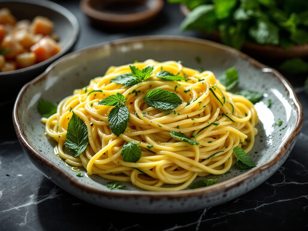 Pasta all'uovo con zucchine e menta