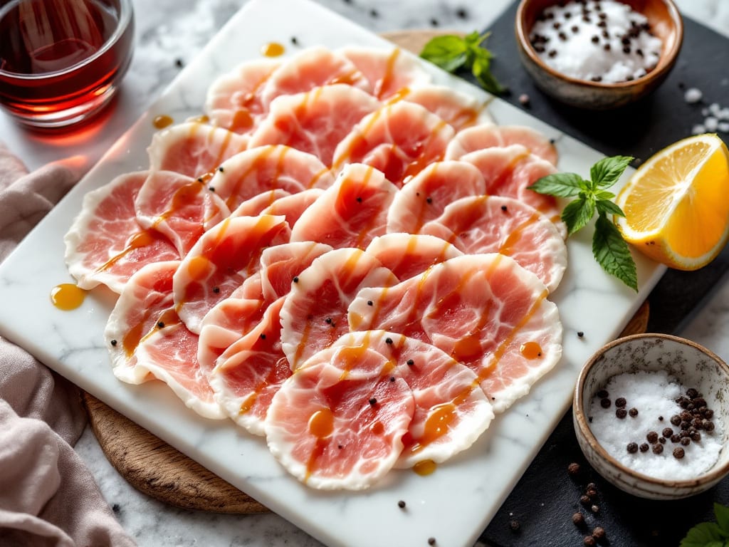 Carpaccio di nasello con olio e agrumi
