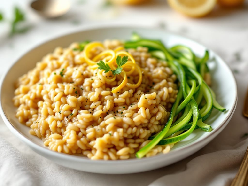 Risotto cremoso con soia verde e zucchine
