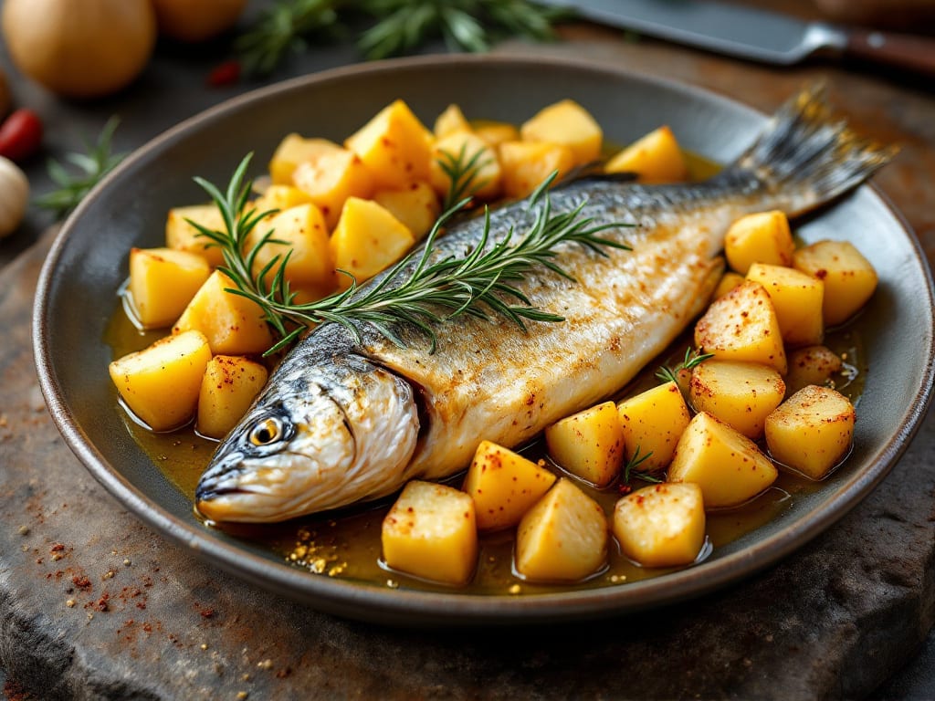 Orata in padella con patate e rosmarino